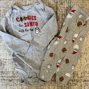Christmas Holiday Winter Pajamas Onesie & Pants Set - Grey 'Cookies for Santa'